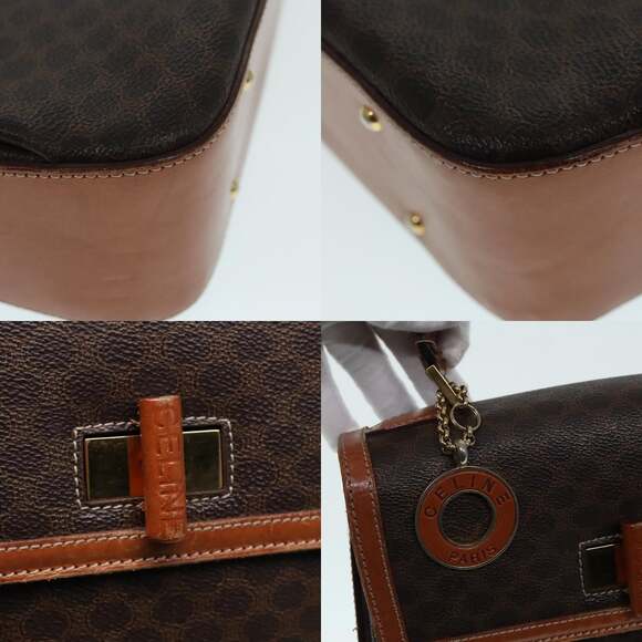 CELINE Macadam Canvas Hand Bag Pvc Leather Brown Gold - Picture 11 of 13